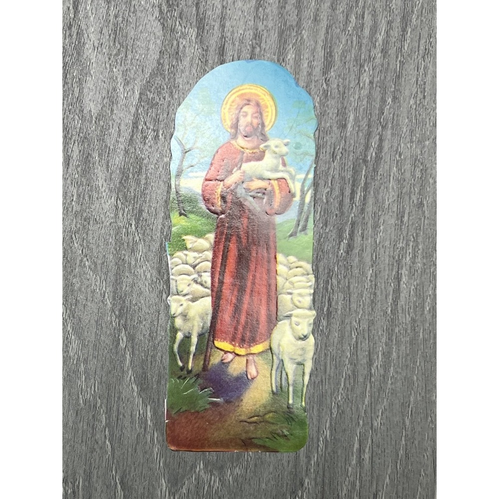 Vintage Die-Cut Holy Card Jesus Good Shepherd Lamb Religious Christian Art